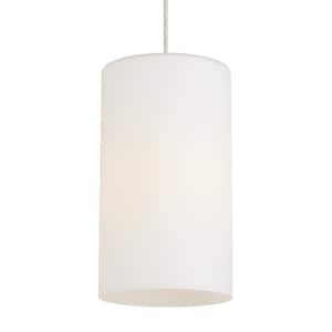 Mati 6 in. W x 10.9 in. H 1-Light Matte White Etched Glass Shade Modern Cylinder Pendant with Satin Nickel Canopy