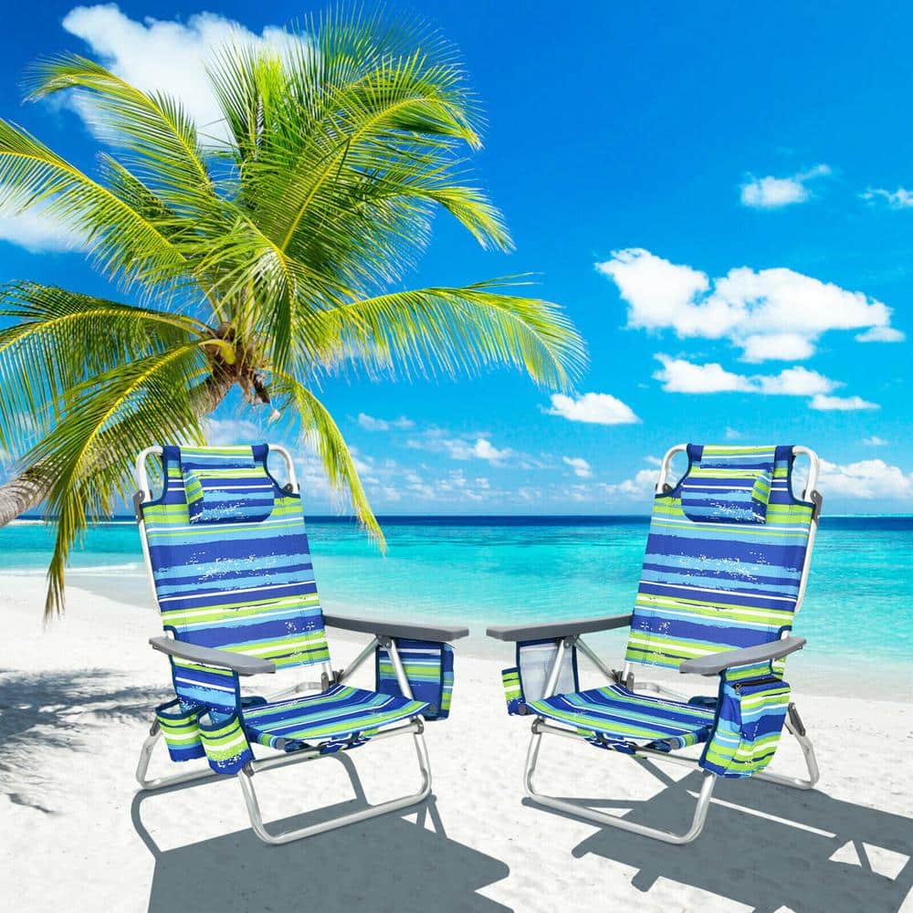 Gtnali Blue Aluminum Folding Outdoor Beach Chair 5-Position