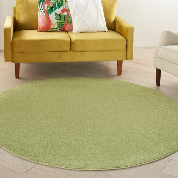 Essentials 6 ft. x 6ft. Green Round Solid Contemporary Indoor/Outdoor Area Rug