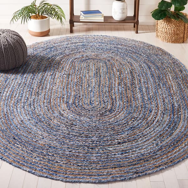 Cape Cod Blue/Natural 6 ft. x 9 ft. Striped Border Oval Area Rug