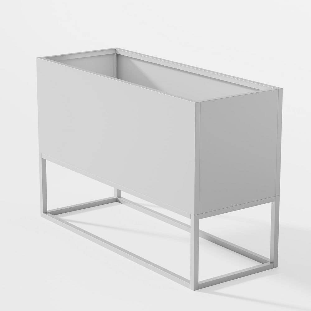 47 x 18 x 19 in. White Large Metal Rectangular Planter with Shelves and Dra
