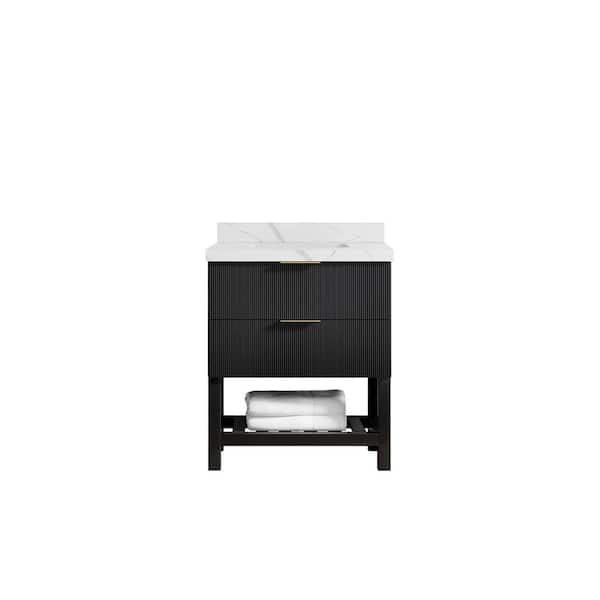 Willow Collections Catalina 30 in. W x 22 in. D x 36 in. H Bath Vanity in Black with 2" Calacatta Quartz Top