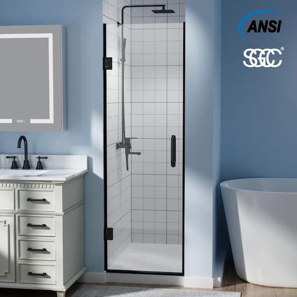 ES-DIY 24 in. W x 72 in. H Frameless Hinged Shower Door in Black with Handle and Clear Glass