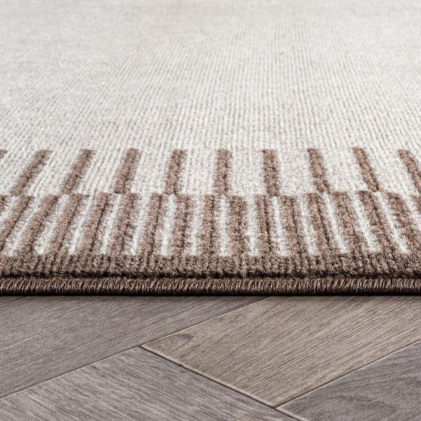 Modern Abstract Bordered Runner Rug for Living Room, Bedroom, or Entryway 2 ft. x 8 ft. Brown