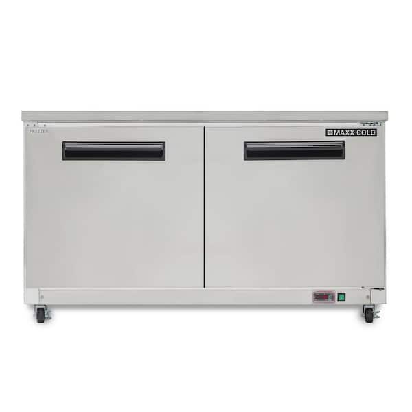 Maxx Cold 60.3 in. Double Door Undercounter Freezer, 15.5 cu. ft. Stainless Steel, Auto Defrost System