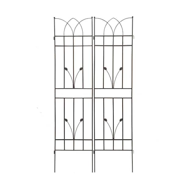 Unbranded 71 in. H x 17.7 in. W Brown Metal Outdoor Garden Trellis Rustproof Trellis for Climbing Plants Flower Support (2-Pack)