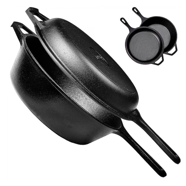 CUISINEL 3 qt. Pre-Seasoned Cast Iron 2-In-1 Multi Cooker Dutch Oven & Skillet Set
