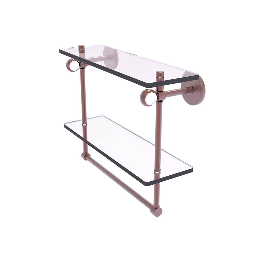 Clearview Collection 16 in. Double Glass Shelf with Towel Bar and Twisted Accents in Antique Copper price history on PriceWatchPro