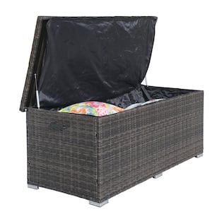 184 Gal. Flip-Top Brown Wicker Outdoor Storage Box Deck Box