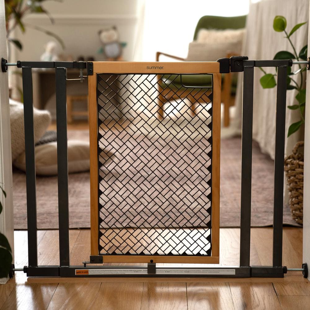 Doorway 36S Series Pressure/Hardware Mounted Safety Pet and Baby Gate, 28in.-36in. Wide, 26in. Tall- Honey Oak/Metal -  Summer Infant, 27064