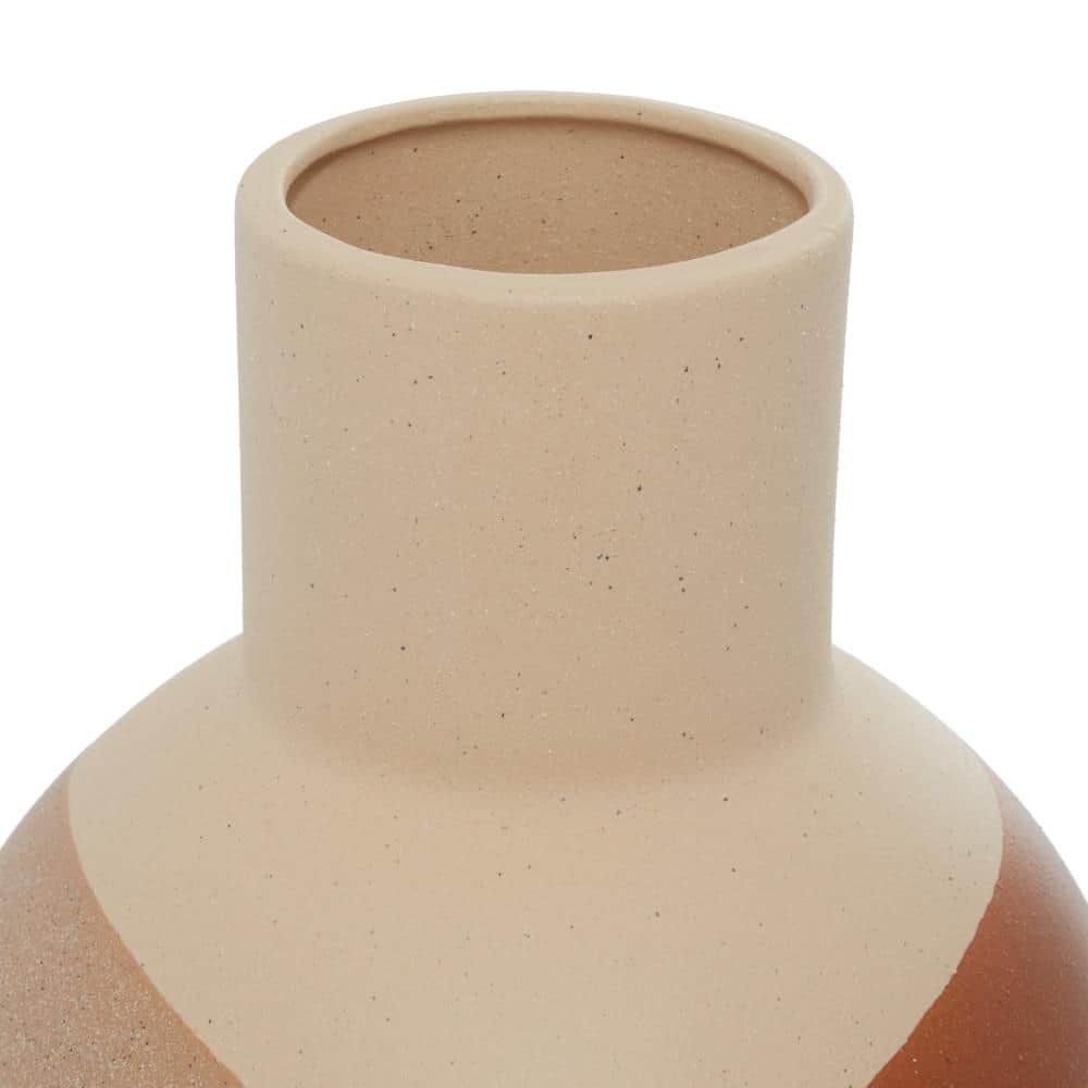 Set of 2 Tan and Terracotta Geometric Ceramic Vases