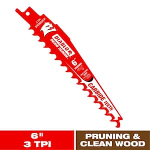 6 in. 3 TPI Demo Demon Carbide Teeth Reciprocating Saw Blade for Clean Wood and Pruning