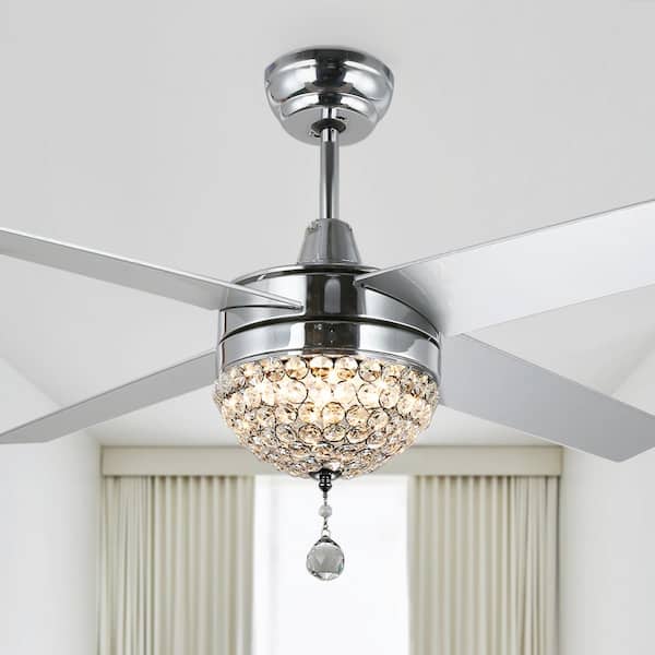 Bella Depot 42 in. Integrated LED Chrome Crystal Ceiling Fan with Light and Remote Control, Reversible