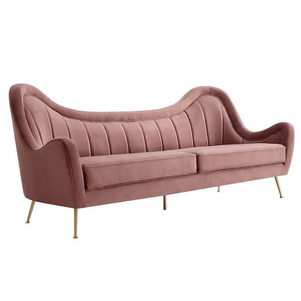 MODWAY Cheshire 93.5 in. W Slope Arm Channel Tufted Performance Velvet Sofa in Dusty Rose Pink