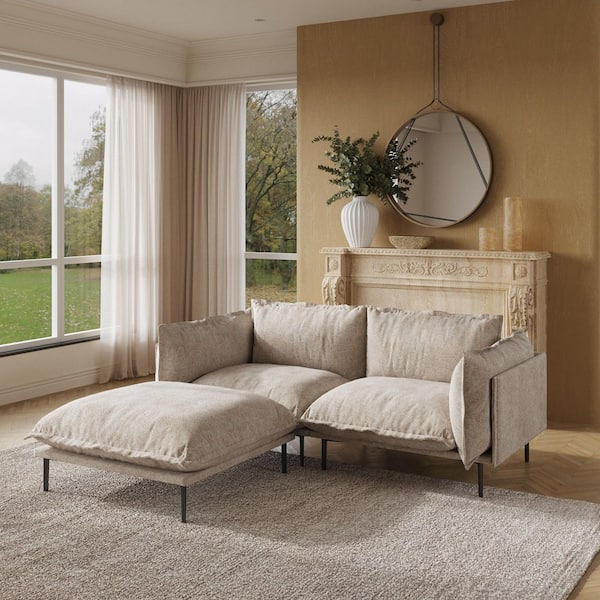 74.8 in. Square Arm 3-Piece Cloud Velvet Modular Oversized Down Feather Sectional Sofa with Ottoman in. Light Brown