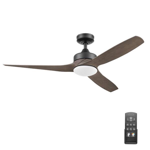Honeywell Lynton 52 in. Indoor/Outdoor Color Changing LED Matte Black and Wood Grain Ceiling Fan Remote Control