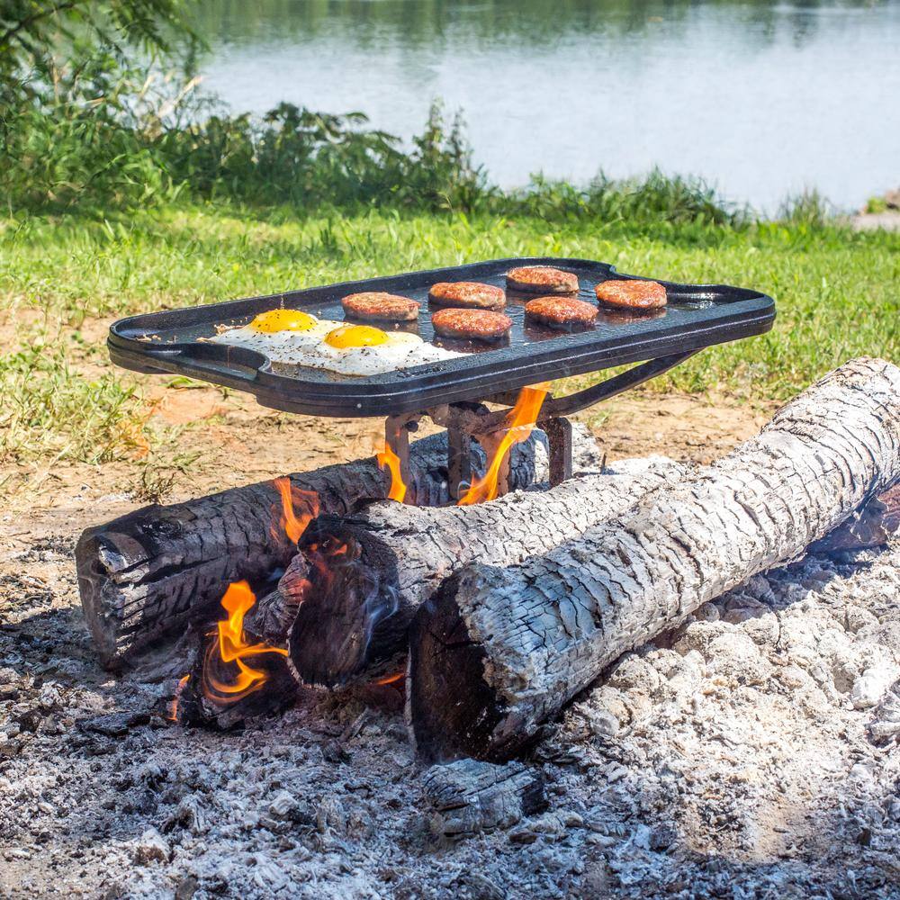 Black Cast Iron Fire Pit and Cook Stand with Wrought Iron Legs