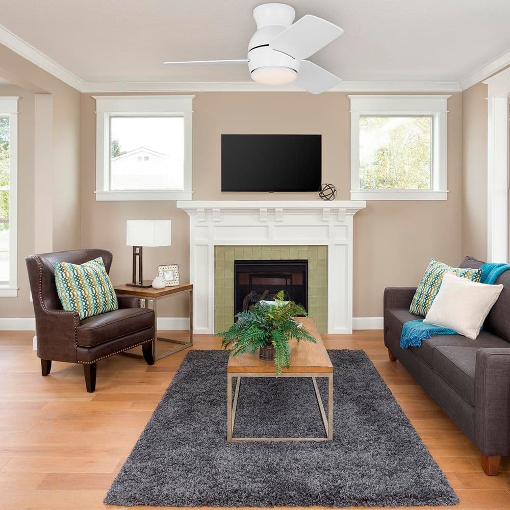 Hampton Bay Marcross 30 in. Matte White Flush Mount Standard Ceiling ...