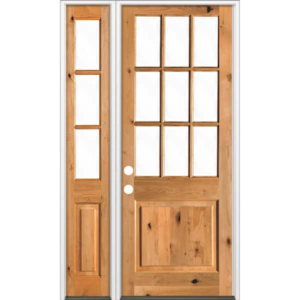 Krosswood Doors 50 in. x 96 in. Alder 2 Panel Right-Hand/Inswing Clear Glass Clear Stain Wood Prehung Front Door w/Left Sidelite