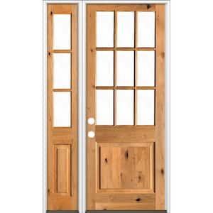 56 in. x 96 in. Alder 2 Panel Right-Hand/Inswing Clear Glass Clear Stain Wood Prehung Front Door w/Left Sidelite