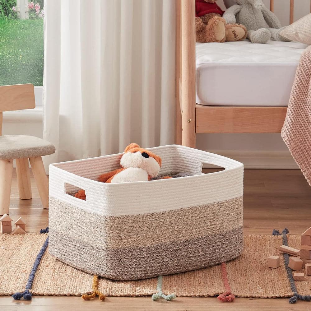 Gradient Yellow 17 in. x 12 in. Woven Cotton Decorative Basket for
