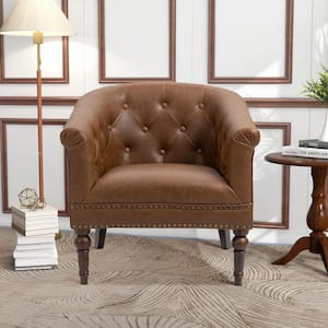 Mid-Century Modern Brown PU Leather Accent Chair, Upholstered Arm Chair