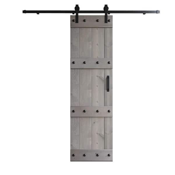 COAST SEQUOIA INC Castle Series 24 in. x 84 in. Light Gray DIY Knotty Pine Wood Sliding Barn Door with Hardware Kit