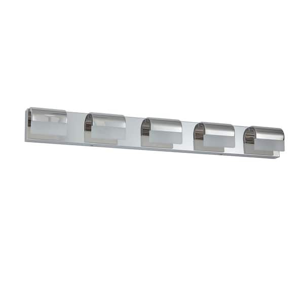 HKMGT 38.2 in. 5-Light Chrome LED Bathroom Vanity Light Over Mirror Wall Light