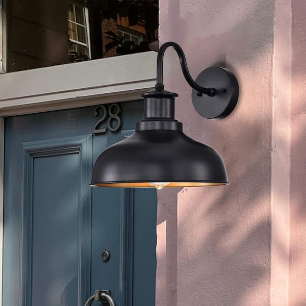 11.5 in. 2-Light Black Gold Wall Sconce Clear Glass Outdoor Barn Lights for Porch Garage, 2 Pack (Bulb Not Included)