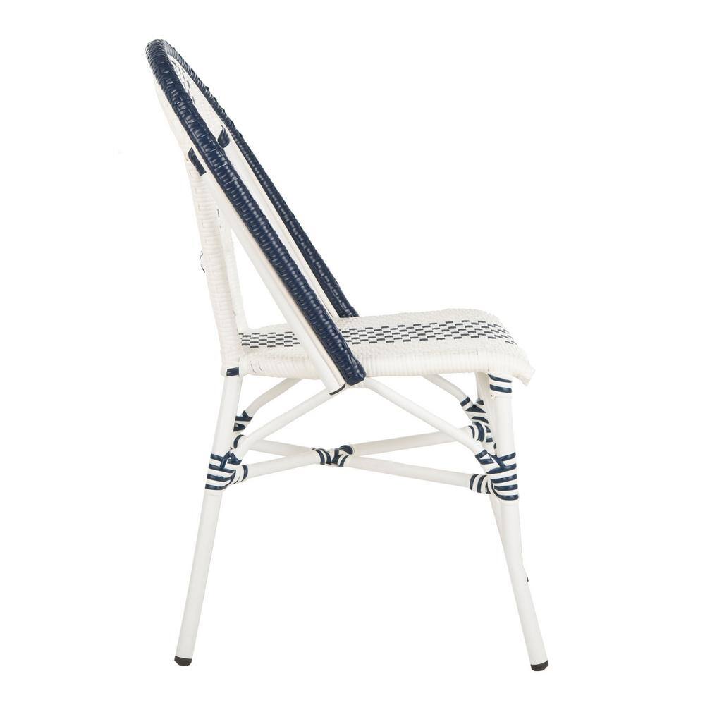 Zoya 18" Navy and White Wicker Side Chairs, Set of 2