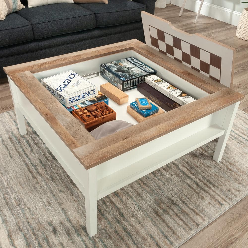 Soft White and Oak Square Gaming Coffee Table with Reversible Top