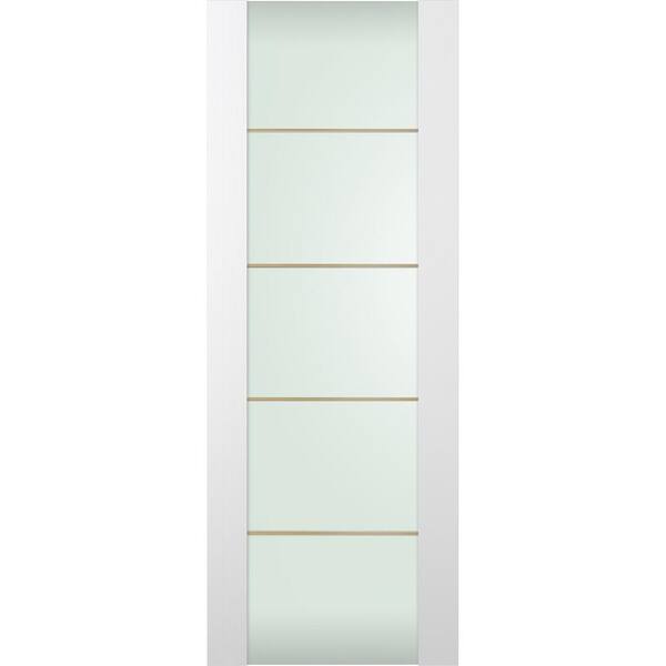 Belldinni Paola 202 4H Gold 36 in. x 95.25 in. No Bore Full Lite Frosted Glass Bianco Noble Wood Composite Interior Door Slab