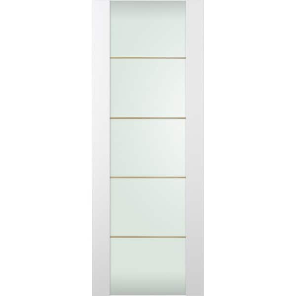 Belldinni Paola 202 4H Gold 18 in. x 83.25 in. No Bore Full Lite Frosted Glass Bianco Noble Wood Composite Interior Door Slab