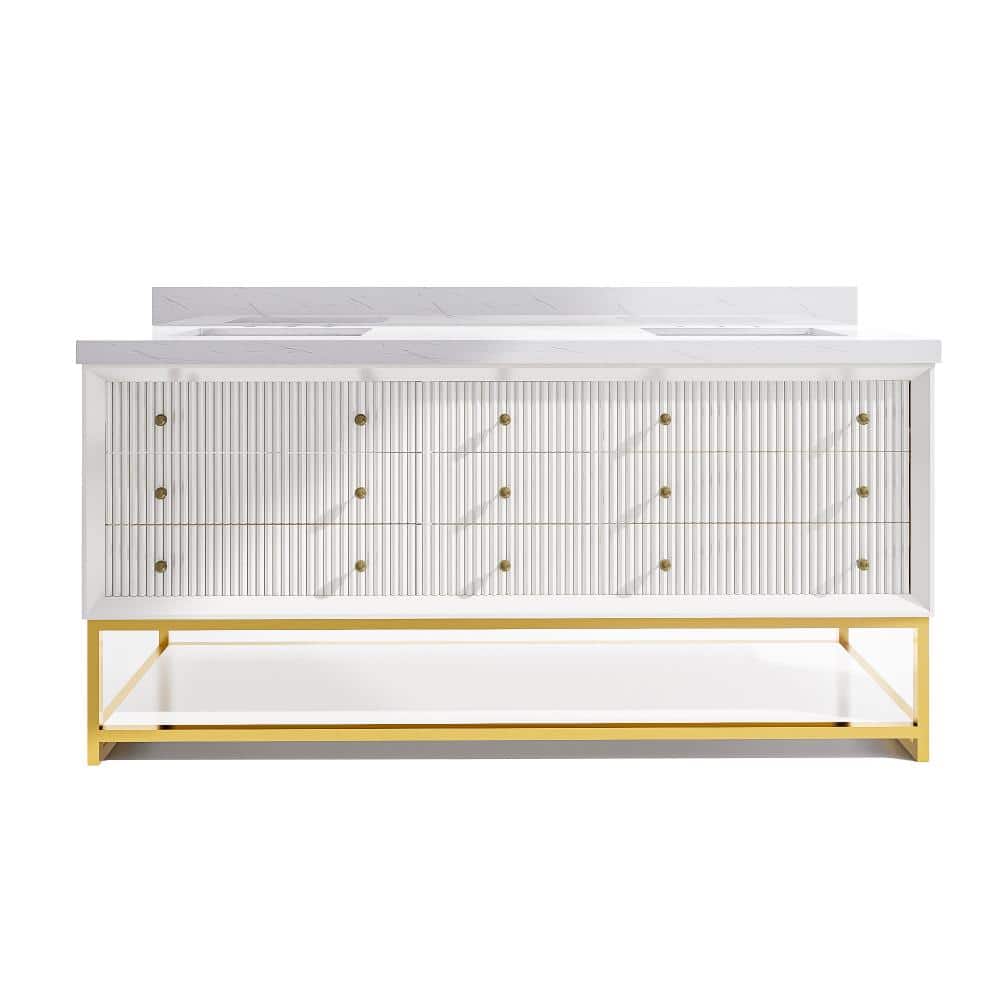 72 in. W x 22 in. D x 35 in. H Double Sink Wood Bath Vanity in White with White Marble Top and Lights (Assembled) price history on PriceWatchPro
