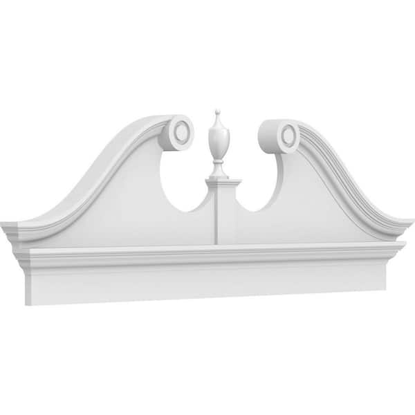 Ekena Millwork 58 in. W x 21-3/8 in. H x 2-3/4 in. P Rams Head Signature Urethane Combination Pediment Urn Ships Unattached in Box Prim