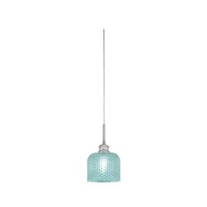Albany 60-Watt 1-Light Brushed Nickel Pendant Mini Pendant Light Turquoise Textured Glass and Light Bulb Not Included