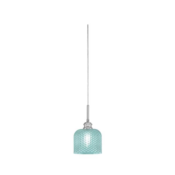 Unbranded Albany 60-Watt 1-Light Brushed Nickel Pendant Mini Pendant Light Turquoise Textured Glass and Light Bulb Not Included