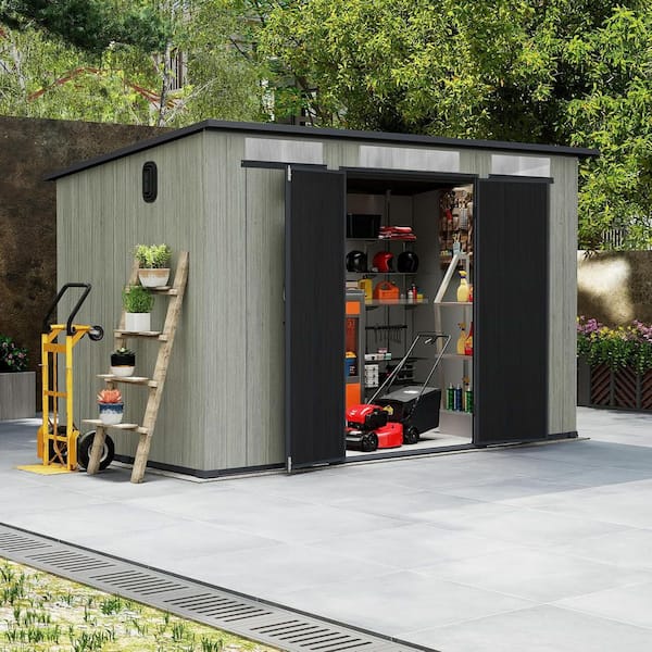 6.2 ft. x 11ft. Resin Outdoor Storage W/Louvered Vent, Lockable Doors and Sloping Roof for Backyard,Gray (68.2 sq. ft. )