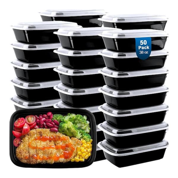 Adrinfly Meal Prep Containers 50-Piece 38 oz. Reusable Plastic BPA-Free with Lids Leak Proof Microwave Dishwasher Freezer Safe