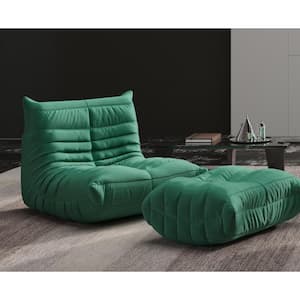 Teddy Velvet Bean Bag Lazy Sofa Recliner with Ottoman Green