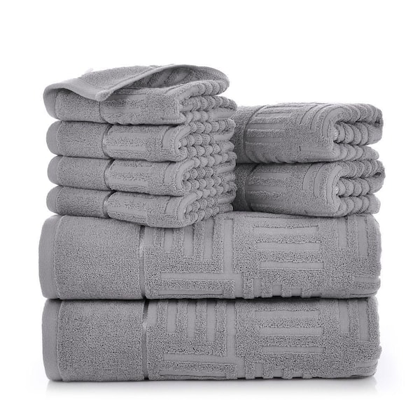 8 Piece Light Grey Jacquard Cotton Bath Towels Set