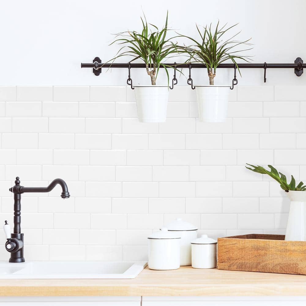 White and Gray Peel and Stick Gel Backsplash Tiles, 12'' x 8''