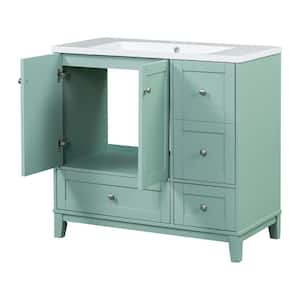 36 in. W x 18 in. D x 35 in. H Single Sink Bath Vanity in Green with White Resin Top