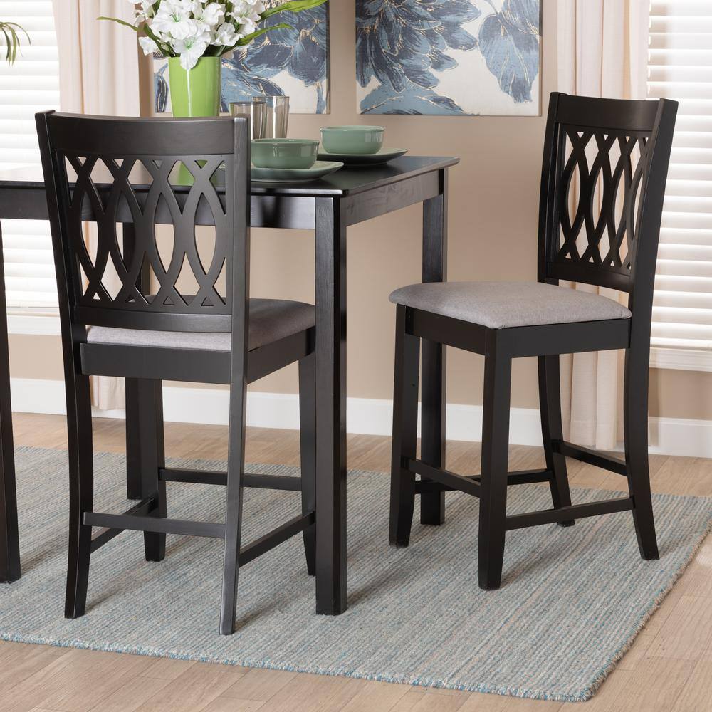 ErgoComfort Gray Fabric and Wood Mid-Back Counter Stool