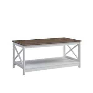 Oxford 39 .5 in. L Driftwood and White 17.75 in. H Rectangle MDF Coffee Table with Bottom Shelf