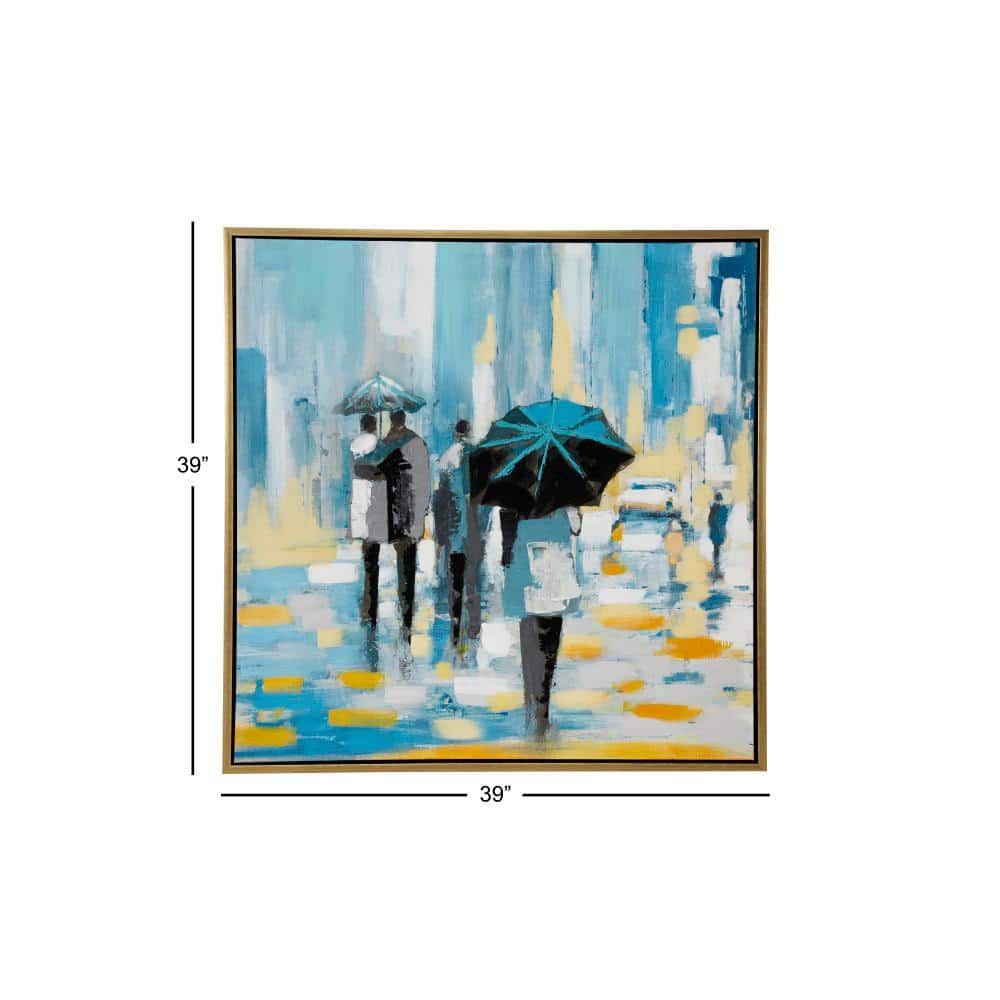 Large Blue and Gold Abstract Canvas Wall Art