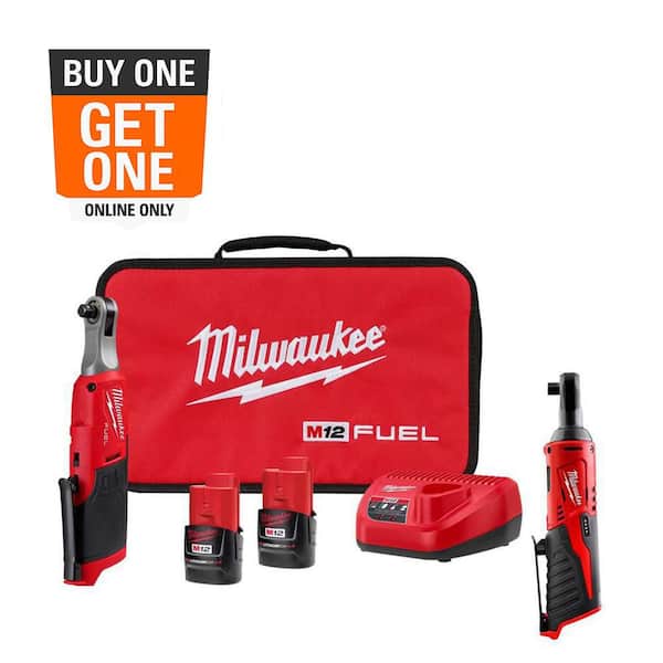 Milwaukee M12 FUEL 12V Lithium-Ion Brushless High Speed 3/8 in. Cordless Ratchet Kit w/(2) Batteries, Charger, Bag& 3/8 in Ratchet
