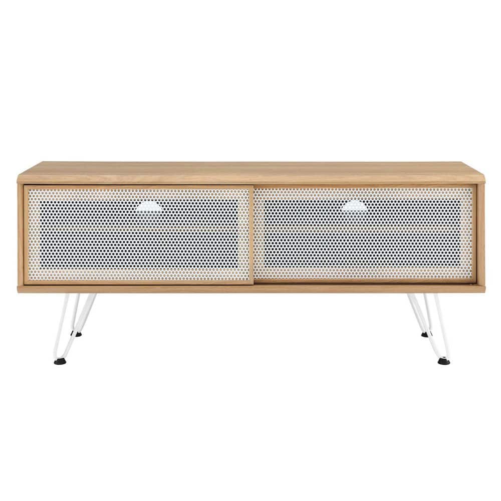 Nomad Oak Wood Grain Laminate TV Stand with White Mesh Doors