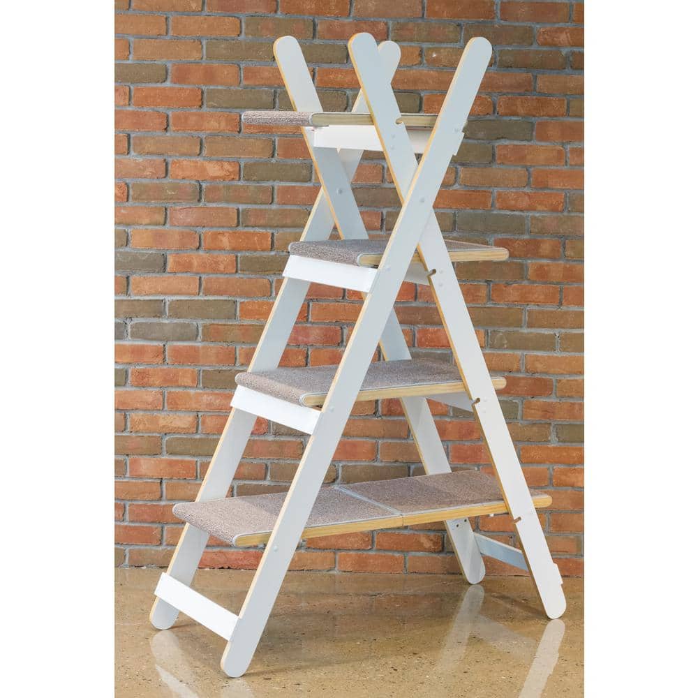 White Modern Folding 4-Tier Wooden Cat Tree