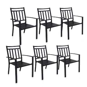 Outdoor Dining Chair Patio Chair 6 Pcs, Wrought Iron Metal Bistro Chairs, Black Stackable Dining Chair with Armrests